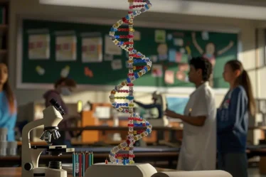 Nucleotide structure in DNA, highlighting deoxyribose sugar, phosphate group, and nitrogen base