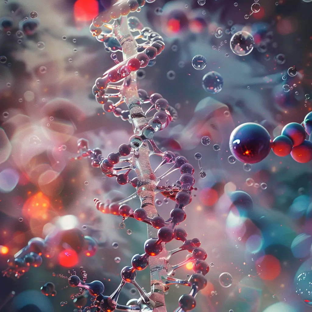 DNA replication process with helicase unwinding the strands and DNA polymerase synthesizing new strands